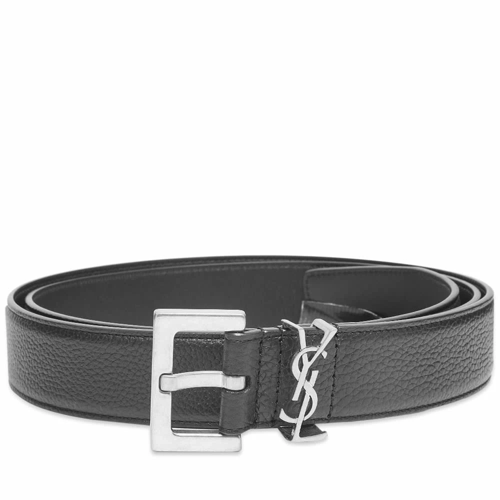 Saint Laurent Metal Logo Grain Leather Belt 3 Saint Laurent Metal Logo Grain Leather Belt
