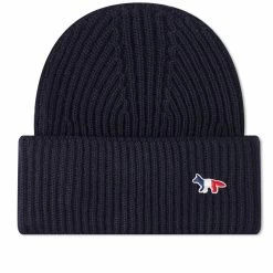 Maison Kitsune Maison Kitsuné Ribbed Hat Tricolor Fox Patch